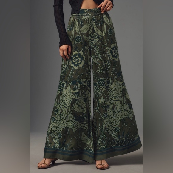 FARM Rio Pants - Anthropologie x Farm Rio Satin Printed Pants